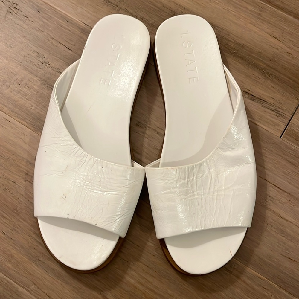 1.State White Leather Onora Slides Sandals 8.5